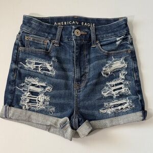 American Eagle Outfitters  Distressed Curvy Hi-Rise Stretchy Jean Shorts Size 00